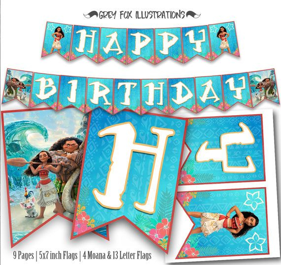 Moana Banner Moana Birthday Banner Princess Moana Party 