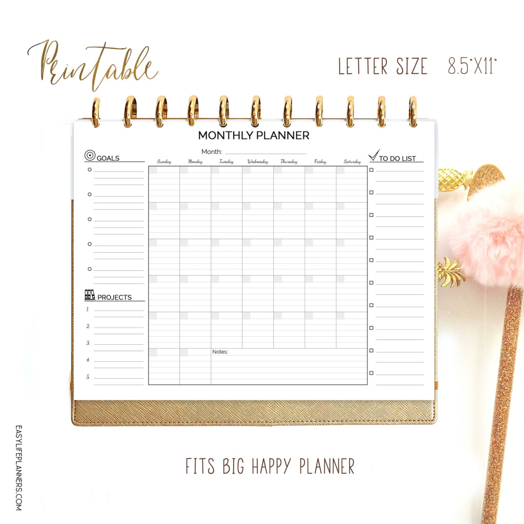 Monthly Planner Big Happy Planner Printable Lined Letter 