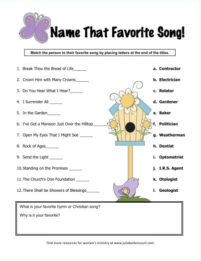 Name That Song Games Printable Womens Ministry Womens 