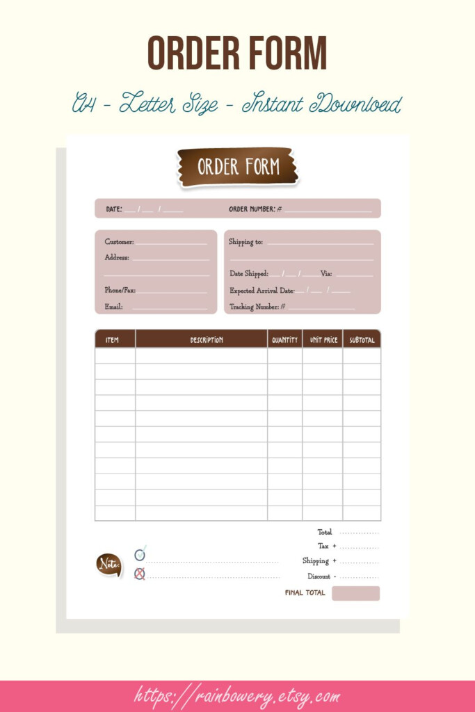 Order Form Template Printable Small Business Order Form 