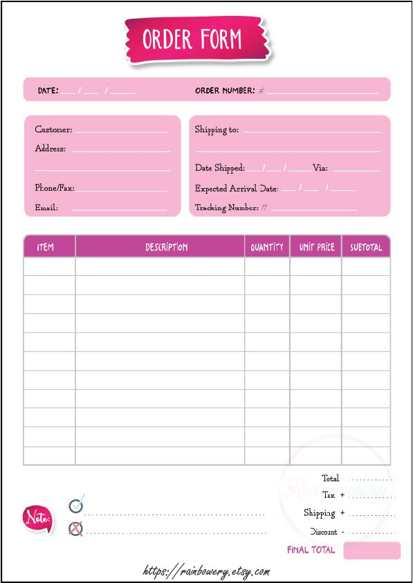 Order Form Template Printable Small Business Order Form 