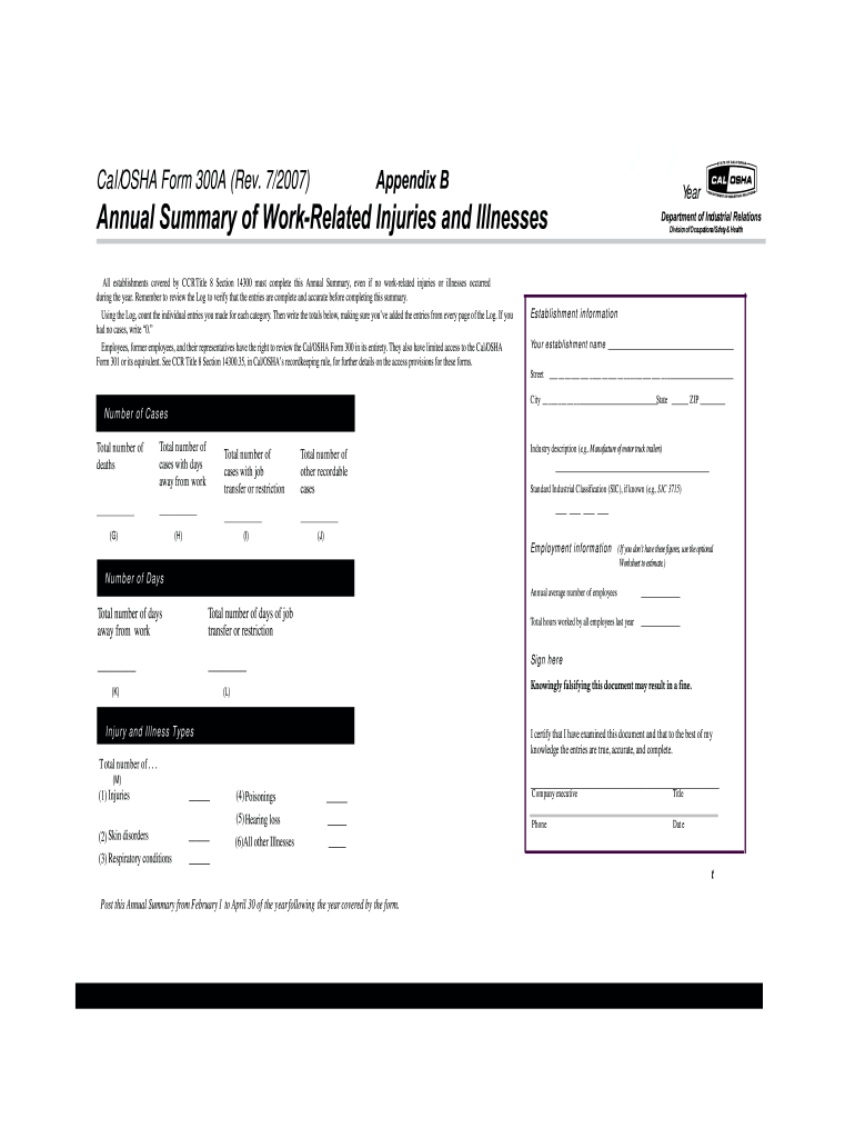 Osha Form 300a Fill Online Printable Fillable Blank 