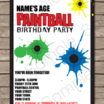 Paintball Party Invitations Birthday Party Editable