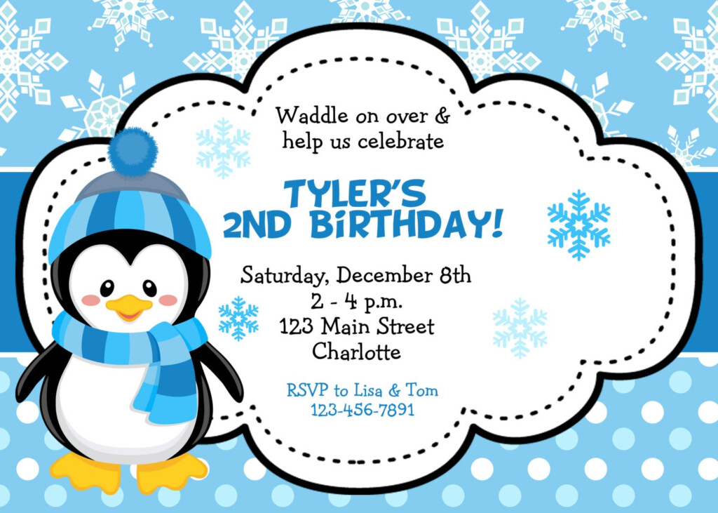 Penguin Birthday Party Invitation Winter Birthday