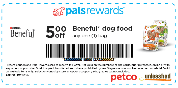 PETCO 5 Off Beneful Dog Food Printable Coupon