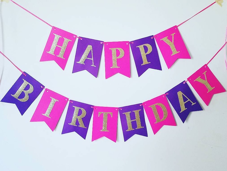 Pink And Purple Birthday Banner Girl Birthday Banner Happy