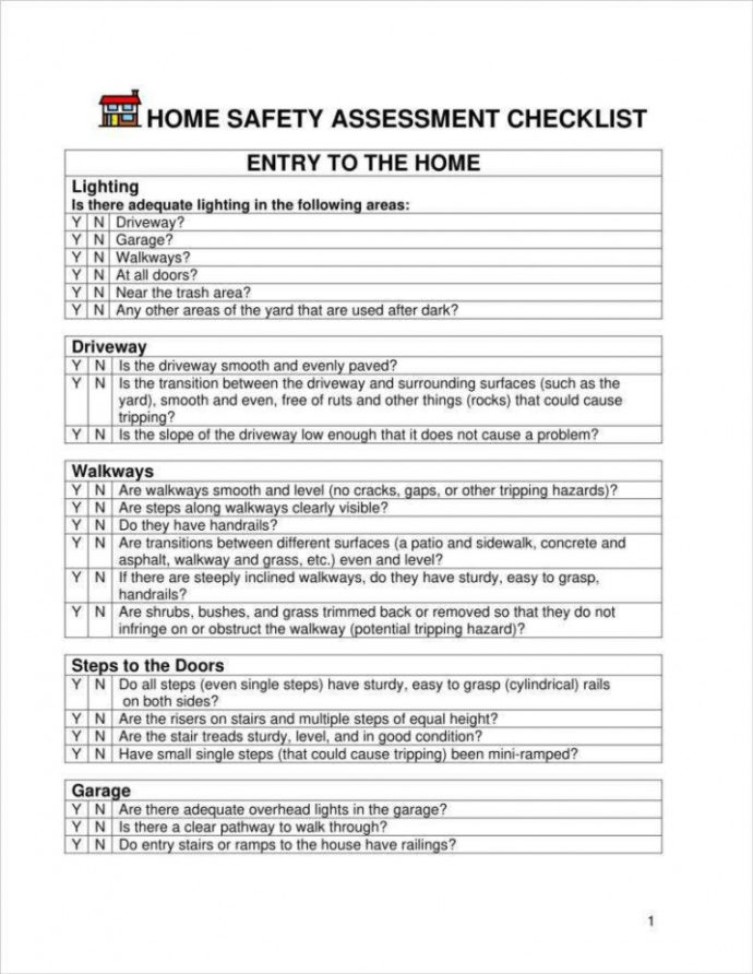 Printable 4 Home Safety Assessment Templates Pdf Doc Free 