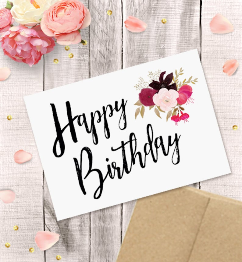 Printable Birthday Card For Her Happy Birthday Watercolor 