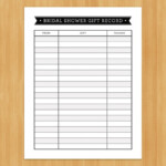 Printable Bridal Shower Gift Record List List Of Gifts