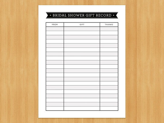 Printable Bridal Shower Gift Record List List Of Gifts 