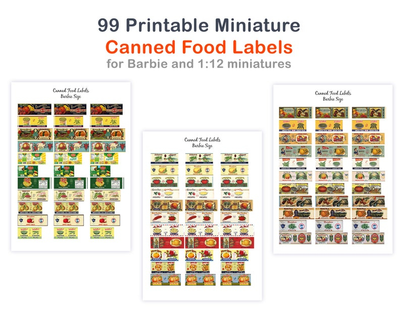 Printable Canned Food Labels Dollhouse Miniatures Barbie 