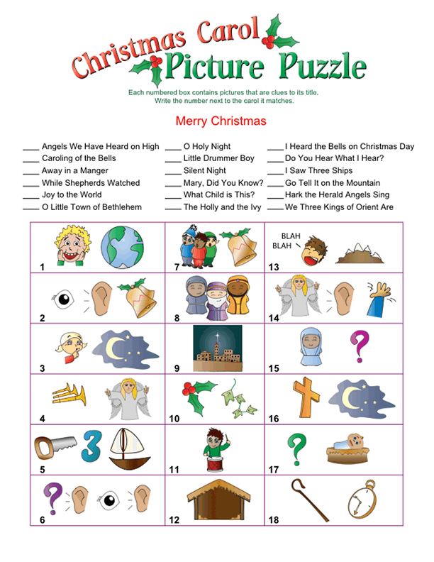 Printable Christmas Carol Picture Puzzle Christmas 