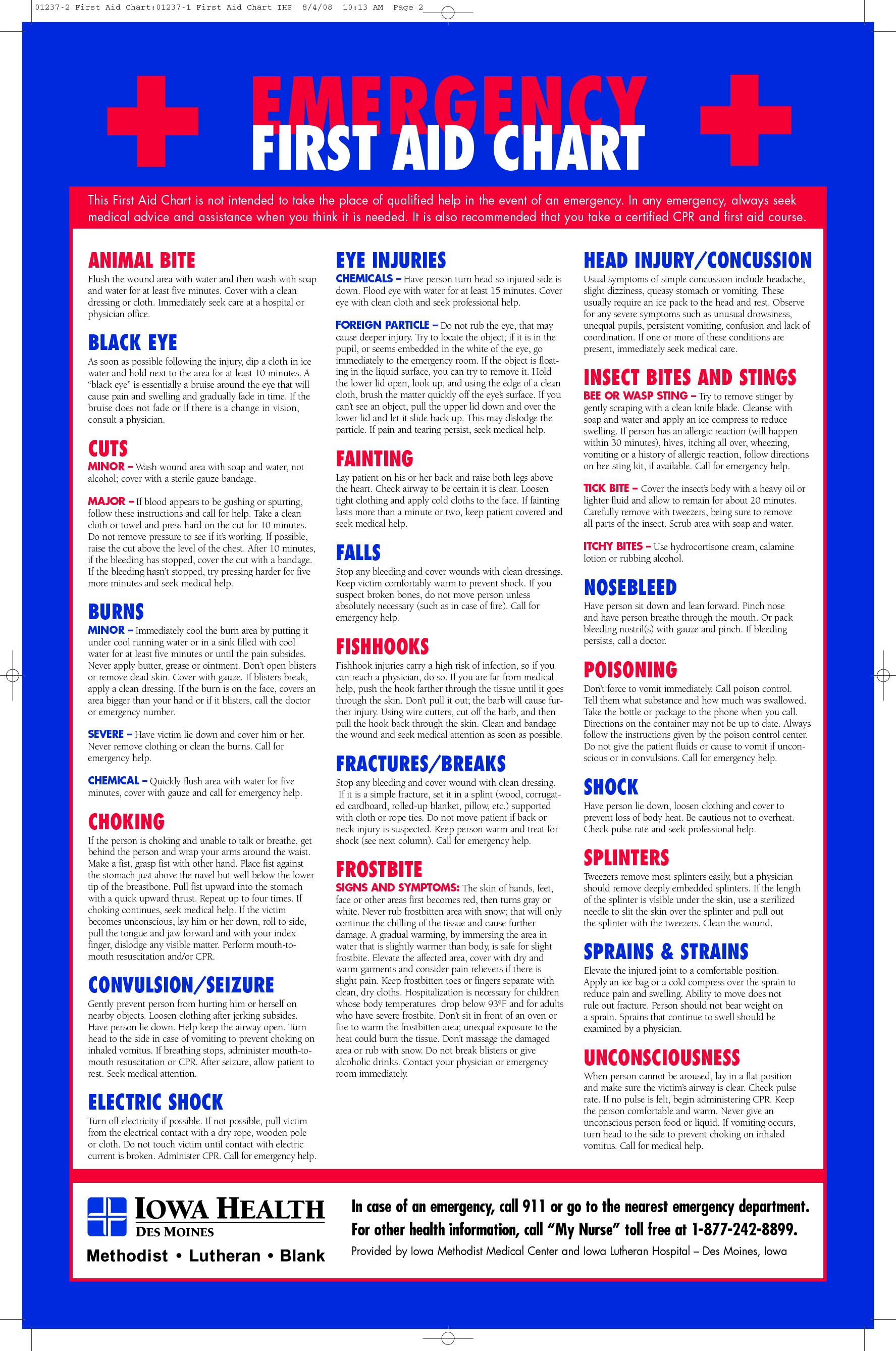 Printable Emergency First Aid Chart Emergency First Aid