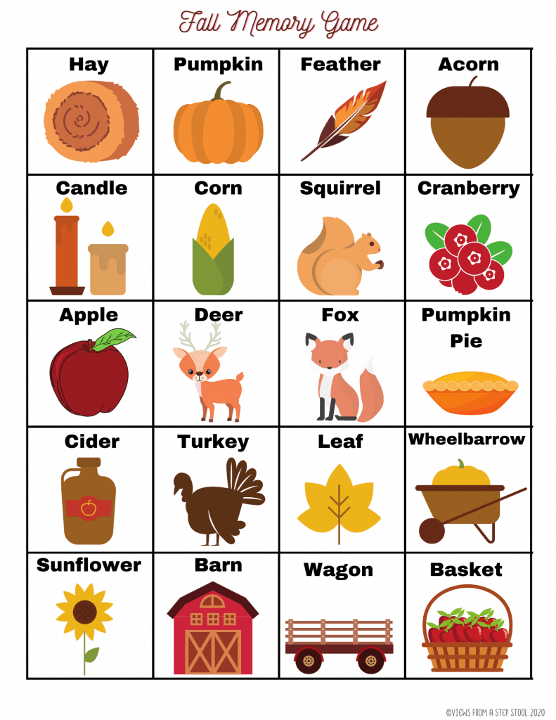 Printable Fall Matching Game Views From A Step Stool