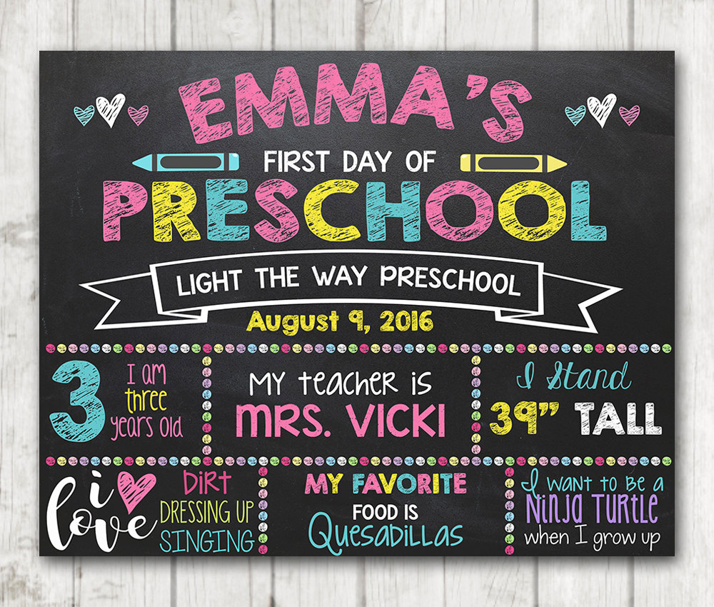 Printable First Day Of School Sign First Day Of Preschool 