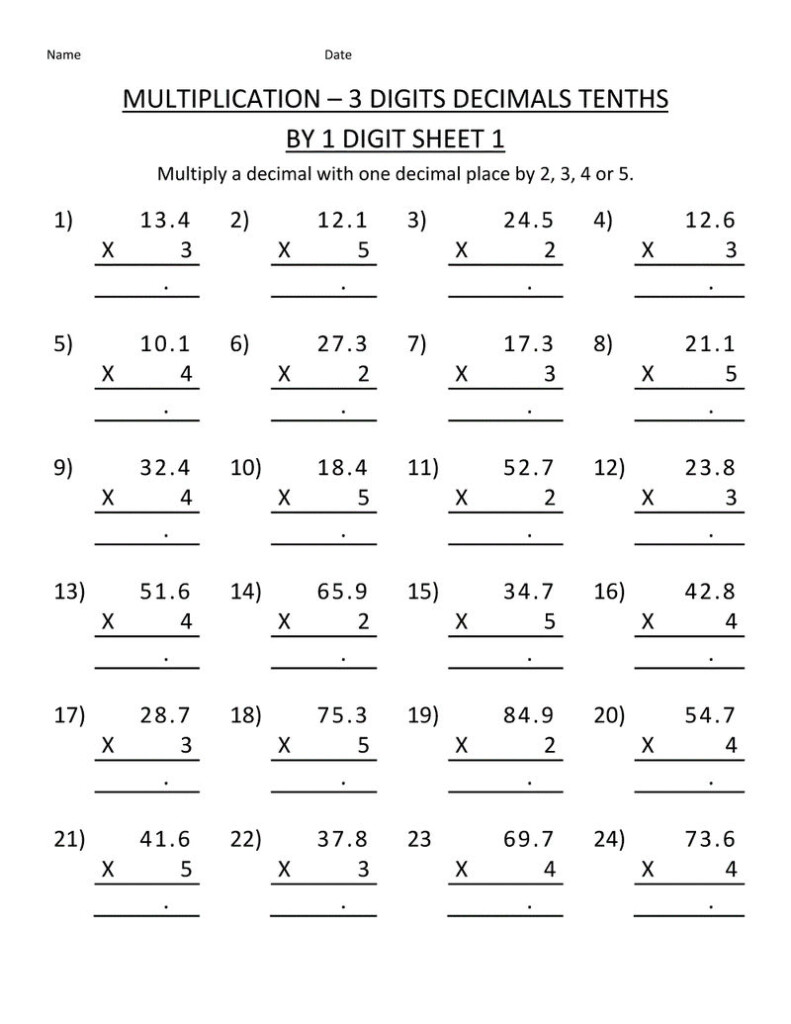 Printable Multiplication Worksheets 5th Grade Coloring 