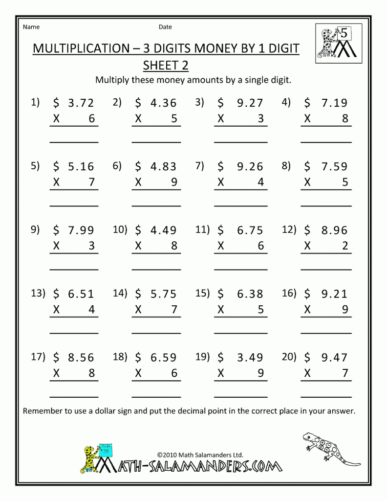 Printable Multiplication Worksheets For 7Th Grade 