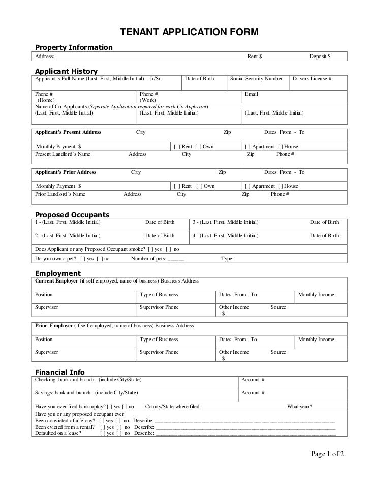 Printable Rental Application Form Template Business PSD 