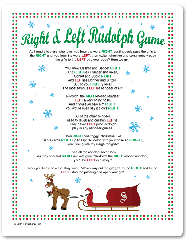 Printable Right Left Rudolph Game Funsational 