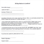 Printable Sample 30 Day Notice To Landlord Form Being A