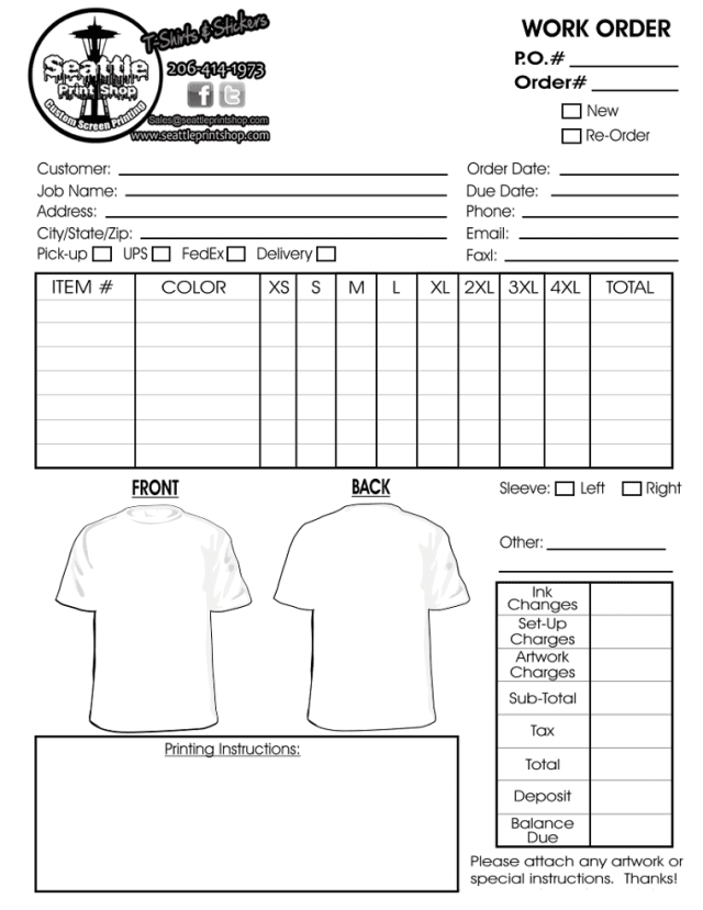 Printable T Shirt Order Forms Templates