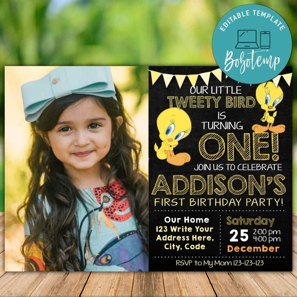 Printable Tweety Bird Birthday Invitation With Photo DIY 