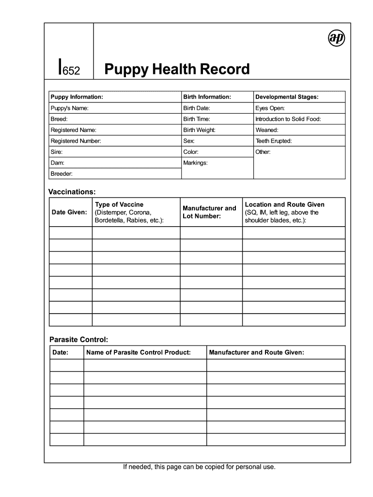 Puppy Health Record Printable Template Business PSD 