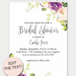 Purple Floral Printable Bridal Shower Invitation