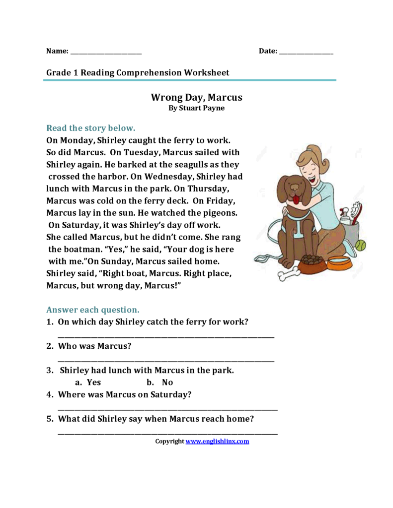 Reading Comprehension For Grade 1 With Questions Pdf 