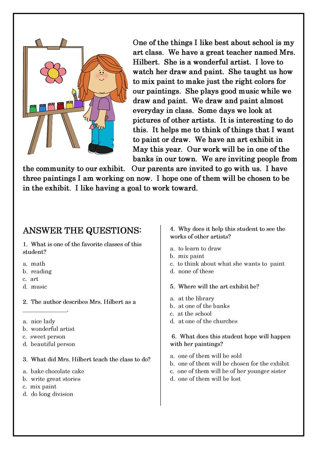 Reading Comprehension Worksheets Best Coloring Pages For 