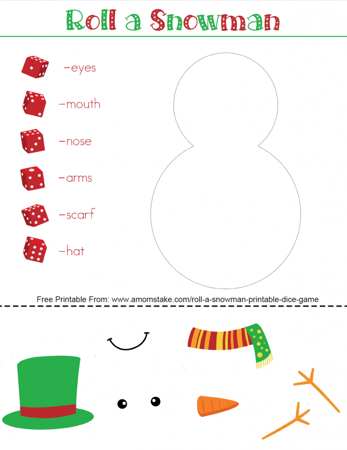 Roll A Snowman Printable Dice Game Fun Christmas Games 