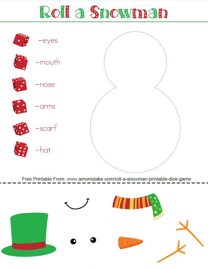 Roll A Snowman Printable Dice Game Fun Christmas Games