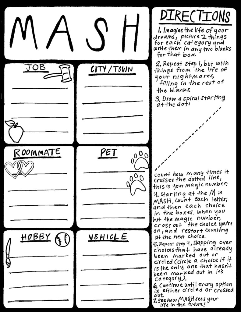 Rookie Printable MASH Game