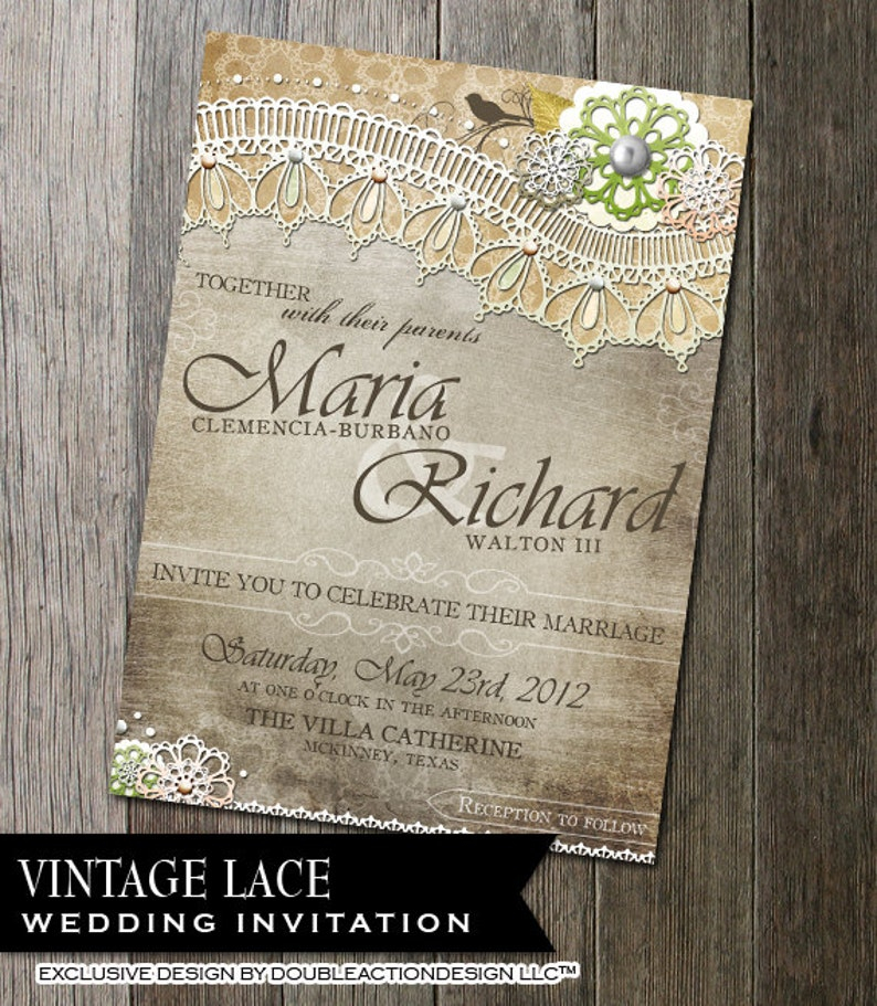 Rustic Lace Wedding Invitation Printable Wedding 