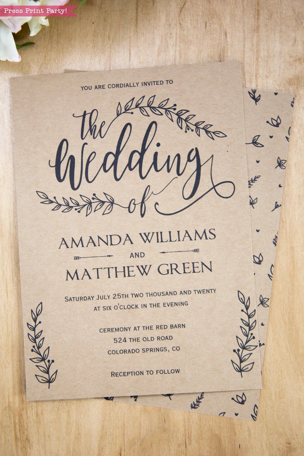 Rustic Wedding Invitation Template Printable Set Wedding 
