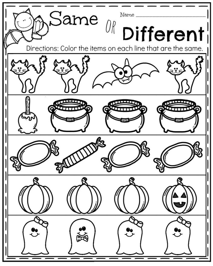 Same Different Worksheets Printable Halloween Worksheets 