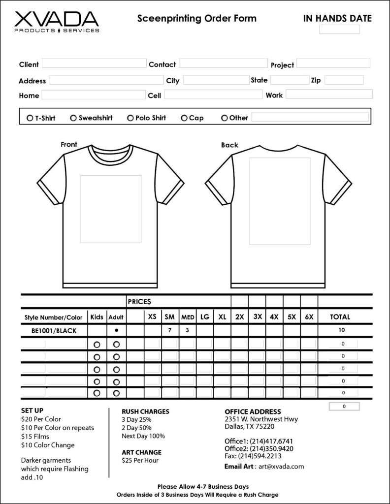 Sample T Shirt Order Form Template Microsoft Word 
