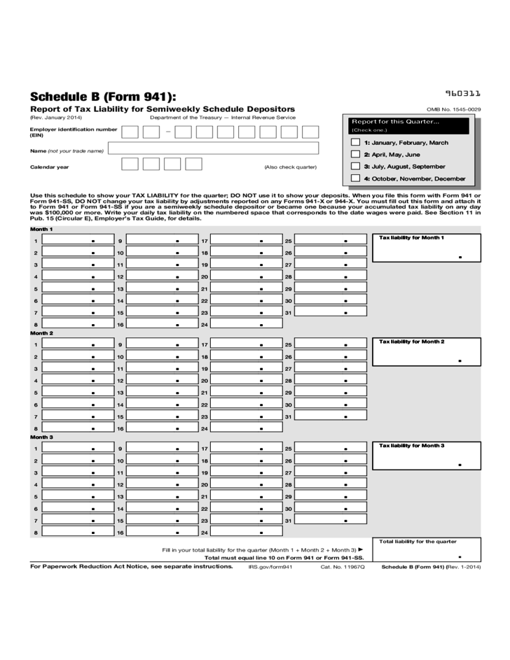 Schedule B Form 941 Report Of Tax Liability For 