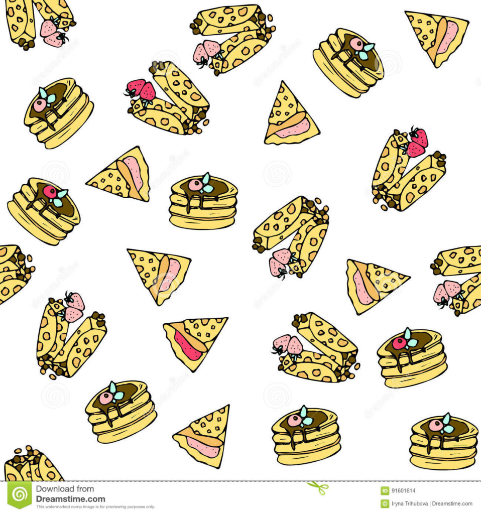 Seamless Vector Pattern With Doodle Sweet Pancakes Stock 