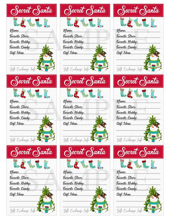 Secret Santa Gift Exchange Printable PDF Christmas Party 