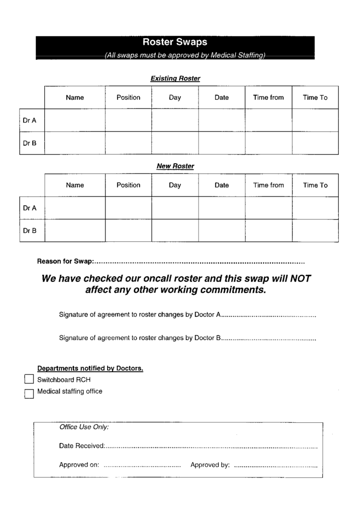 Shift Swap Form Template