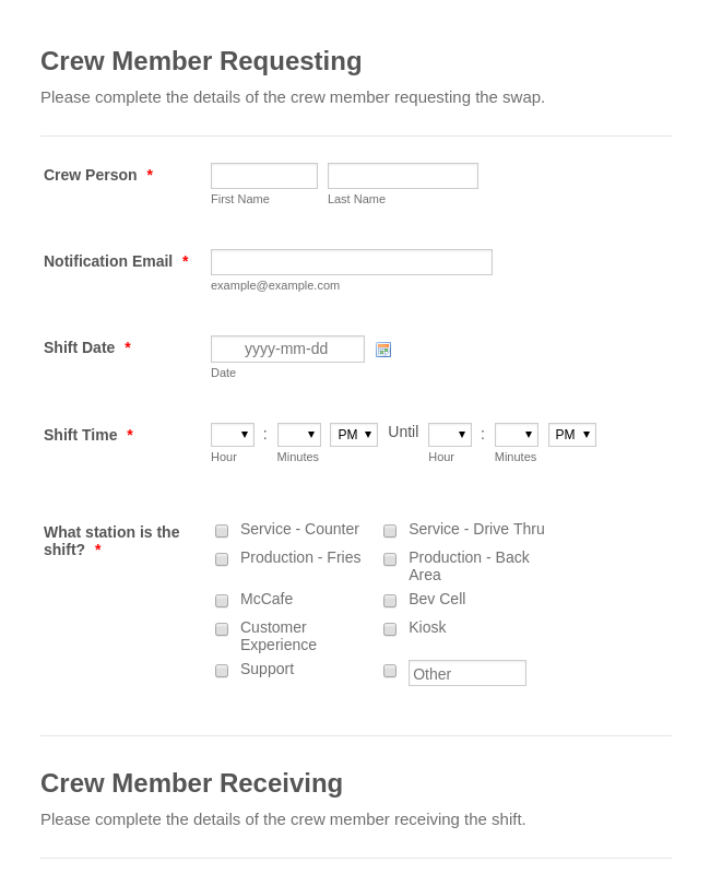 Shift Swap Request Form Template JotForm