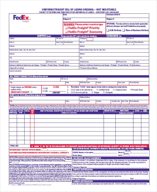 Simple Bill Of Lading Template 11 Free Word PDF 
