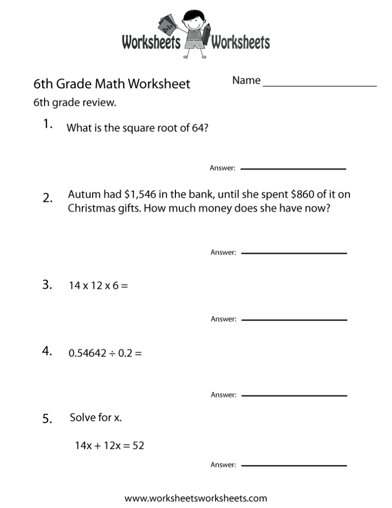 Sixth Grade Math Practice Worksheet Worksheets Worksheets