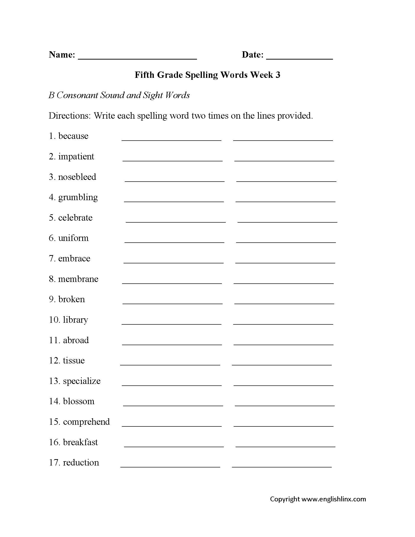 Spelling Worksheets Fifth Grade Spelling Worksheets Db 