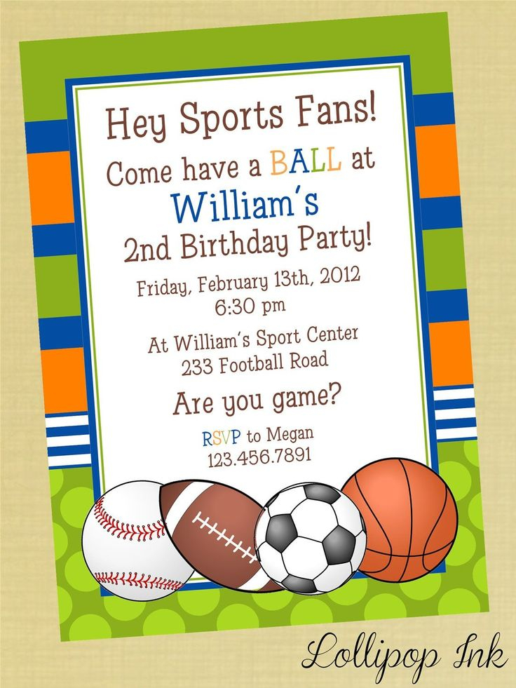Sports Printable Birthday Invitation Personalized Sports 