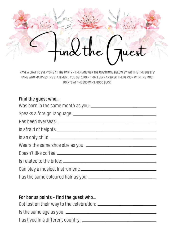 STUNNING Find The Guest Bridal Shower Game Printable 