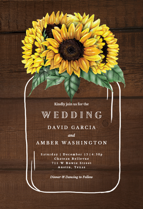 Sunflowers Filled Jar Wedding Invitation Template free 