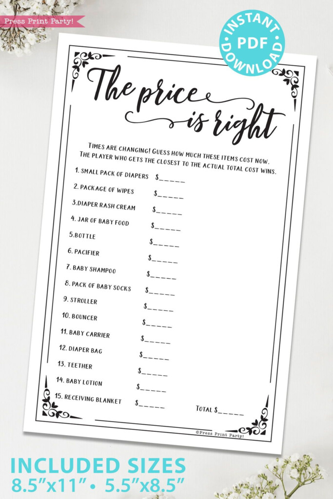 The Price Is Right Baby Shower Game Rustic Style Press 