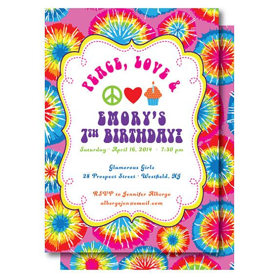 Tie Dye Birthday Invitation Peace Love And Birthdays 